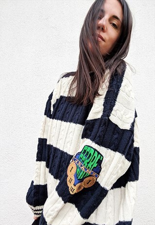 VINTAGE FERRE KNIT STRIPED WOOL JUMPER