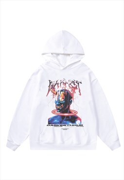 Devil hoodie top grunge slogan premium rave jumper in white
