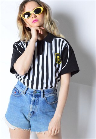 VINTAGE 90S BLACK AND WHITE POLO SHIRT