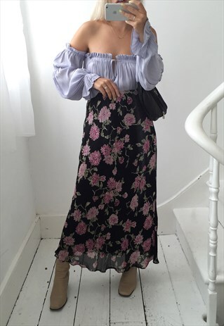 VINTAGE Y2K BLACK LONG FLORAL SKIRT