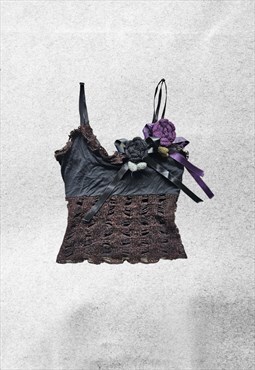 Vintage Whimsy Goth Fairy Floral Knit Top