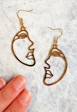 Abstract Face Earrings Rose Gold-tone