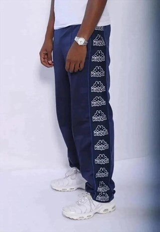 VINTAGE KAPPA BIG TAPE LOGO TRACK BOTTOMS BLUE