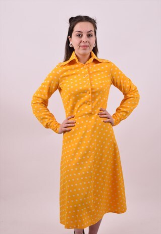 VINTAGE 60'S YELLOW POLKA DOT DRESS SIZE 6 TO 8 HANDMADE