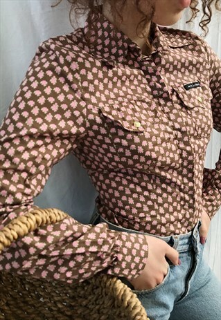 VINTAGE Y2K JENNY HELLSTROM TEXAS WESTERN ROSE SHIRT BLOUSE