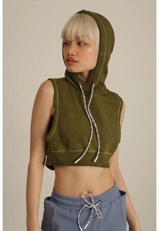 SHABBY KHAKI SLEEVELESS HOODIE