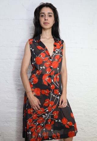 RED FLOWERS VINTAGE SHIRT DRESS