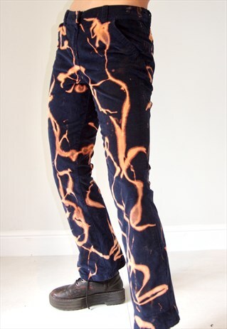 REWORKED ACID WASH Y2K BLEACHED NAVY & ORANGE BOOTCUT JEANS