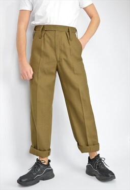 Vintage brown classic straight cotton suit trousers