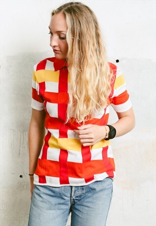 VINTAGE 70S BOLD PATTERNED KNIT POLO SHIRT