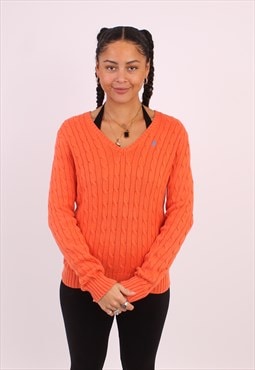 Women's Vintage Polo Ralph Lauren Cable Knit Orange Jumper