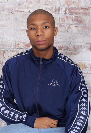 VINTAGE KAPPA TAPE LOGO TRACK JACKET NAVY BLUE