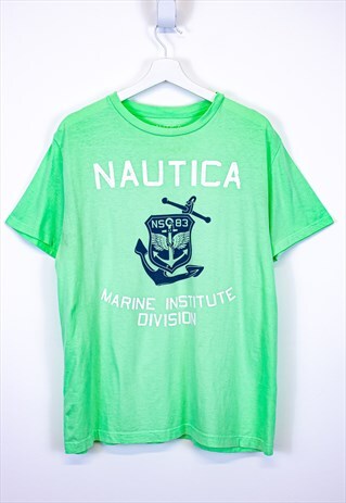 VINTAGE NAUTICA T SHIRT LIGHT GREEN WITH FISHING SPELL OUT