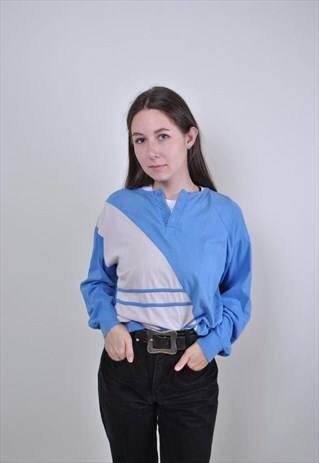 VINTAGE BUTTON SPORT SWEATSHIRT, 80S RETRO JUMPER