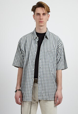 VINTAGE BLUE BEIGE KAPPA SHORT SLEEVE CHECKERED SHIRT