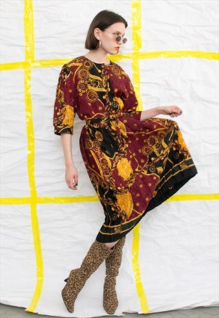 VINTAGE BAROQUE SCARF BELTED MIDI DRESS