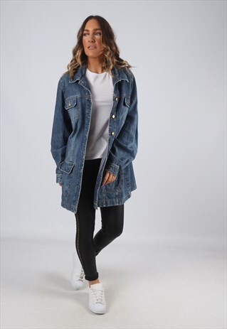 DENIM JACKET LONG OVERSIZED LONGLINE VINTAGE UK 24 (HK7V)