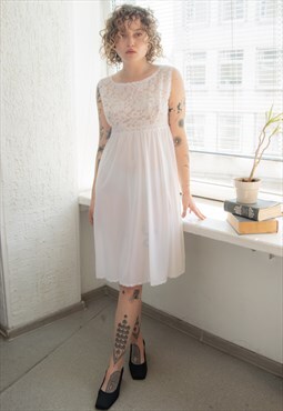 Vintage 70's White Lace Top Midi Slip Dress