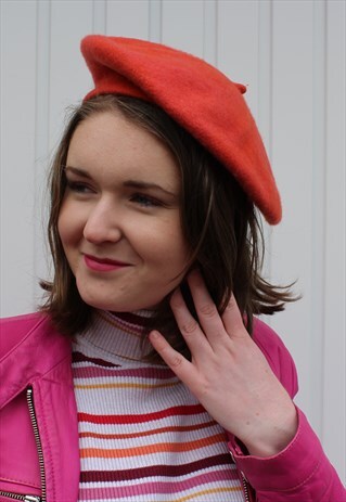 VINTAGE BRIGHT ORANGE WOOL BERET