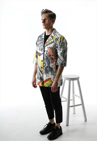 AFRICAN PATTERN SHIRT / MENS ABSTRACT BUTTON UP