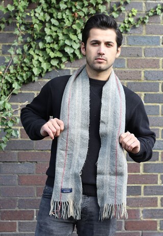 VINTAGE CASHMERE CHECKED SCARF GREY-AS90