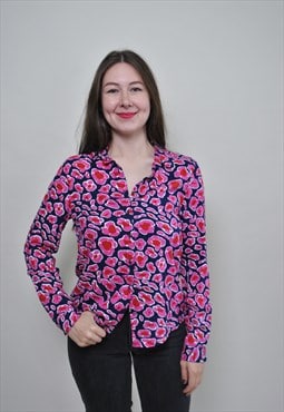 Abstract pattern party blouse, festival button up shirt