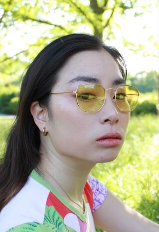 AKI YELLOW LENS RETRO GOLD FRAME SUNGLASSES