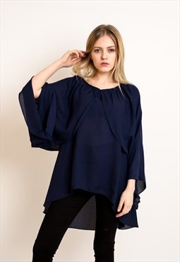 Oversized Top with Cape Sleeves in Navy blue