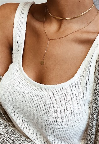 SHORT HERRINGBONE CHOKER NECKLACE GOLD PLATED WATERPROOF