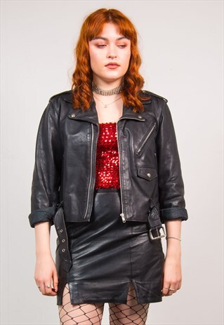 VINTAGE 90'S BLACK LEATHER CROPPED BIKER JACKET