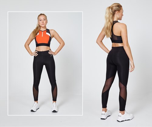 fasheon Black Slogan Mesh Panel Gym Leggings