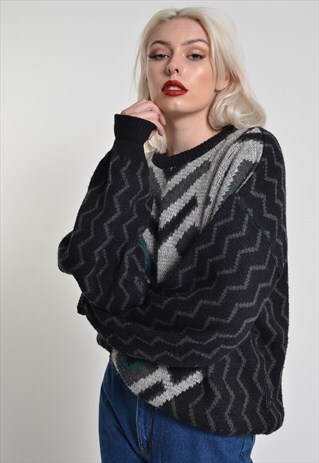 VINTAGE CRAZY PATTERNED KNITTED COSBY JUMPER