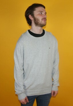 Vintage Y2K Tommy Hilfiger Grey Cotton Jumper / Sweatshirt L