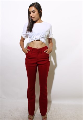VINTAGE 1970'S 70'S DEADSTOCK RED WOOL PANTS TROUSERS S-M
