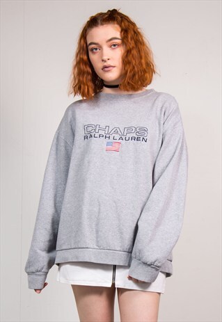 VINTAGE 90'S GREY RALPH LAUREN CHAPS SWEATSHIRT JUMPER