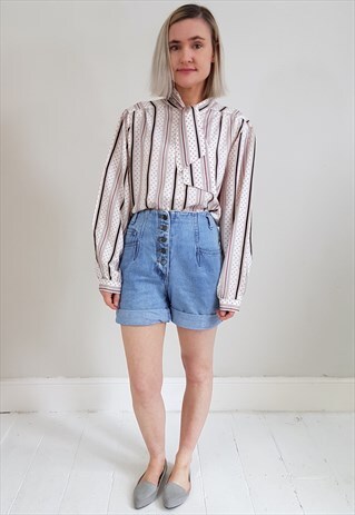 VINTAGE 70'S RED AND BLACK STRIPED SHIRT W/ PUSSY BOW NECK