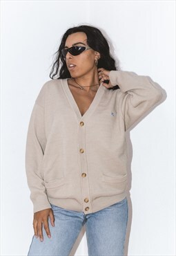 Vintage 90s Burberrys Oversize Knit Wool Cardigan V Neck 