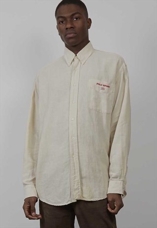 VINTAGE 90'S POLO RALPH LAUREN LOGO NATURAL LINEN SHIRT