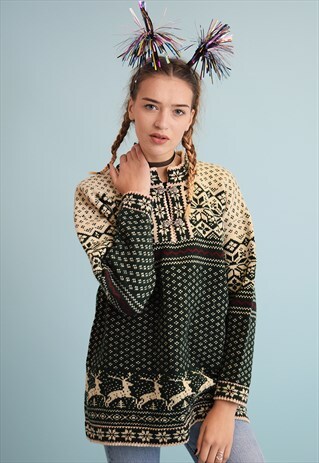 90'S RETRO NORDIC FAIR ISLE WOOL CHRISTMAS JUMPER