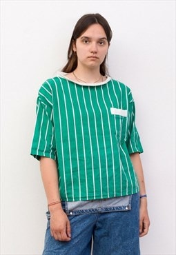 Women's 90's Pinstriped Green Tie Top Blouse Streetwear Y2K