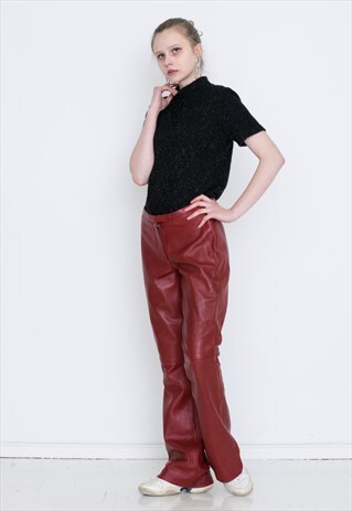 VINTAGE RED HIGH WAIST WIDE LEG RETRO TROUSERS