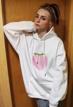 Peach print hoodie emoji pullover funny jumper in white