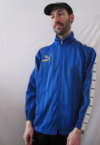 VINTAGE PUMA BLUE TRACK JACKET ATHLETIC GOLD LOGO