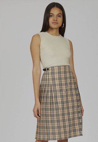 VINTAGE 2000 BURBERRY NOVA PRINT WOOL MIDI SKIRT