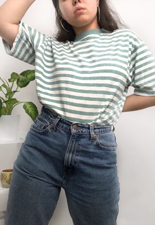 90S CASUAL STRIPED MINT GREEN T-SHIRT