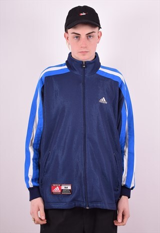 ADIDAS MENS VINTAGE TRACKSUIT TOP JACKET MEDIUM BLUE 90'S