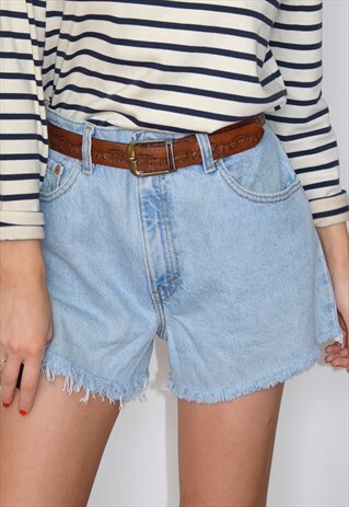 VINTAGE LEVI'S LIGHT BLUE DENIM HIGH WAIST FRAYED SHORTS