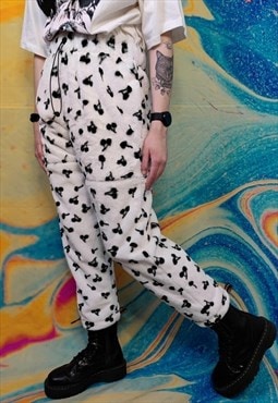 Cherry fleece joggers handmade 2in1 fruit overalls in white