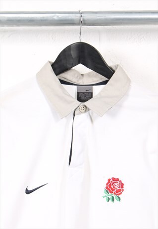 Vintage Nike Rugby Polo Shirt in White Short Sleeve Medium