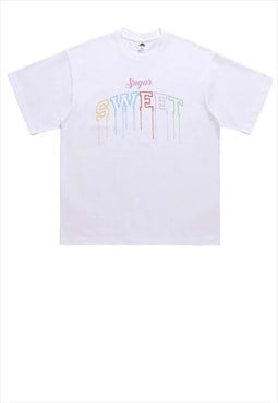 Sugar sweet t-shirt rainbow print tee retro slogan top white